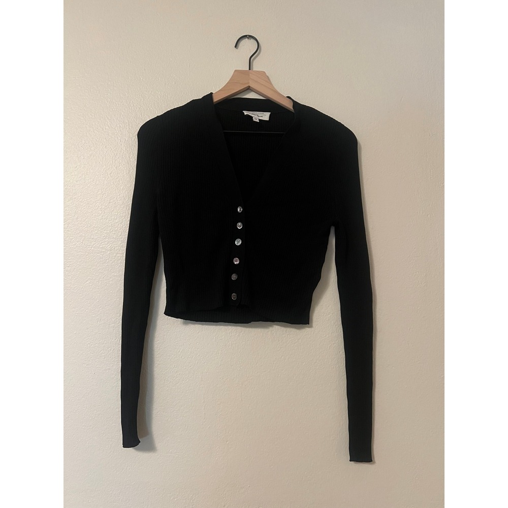 & Other Stories Stockholm Atelier Black Ribbed Cropped Cardigan Sweater US XS